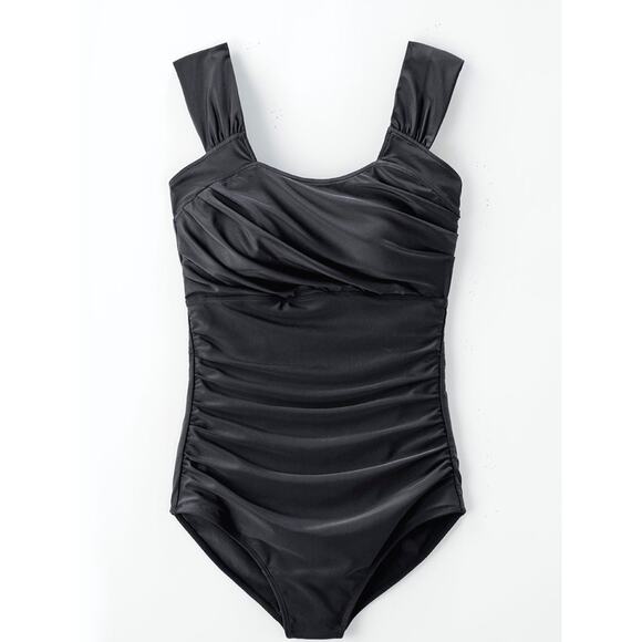 Coldwater Creek ShapeMe Swimsuit Size 24W Black Ruched Bathing Suit Swim NWOT - Picture 1 of 7